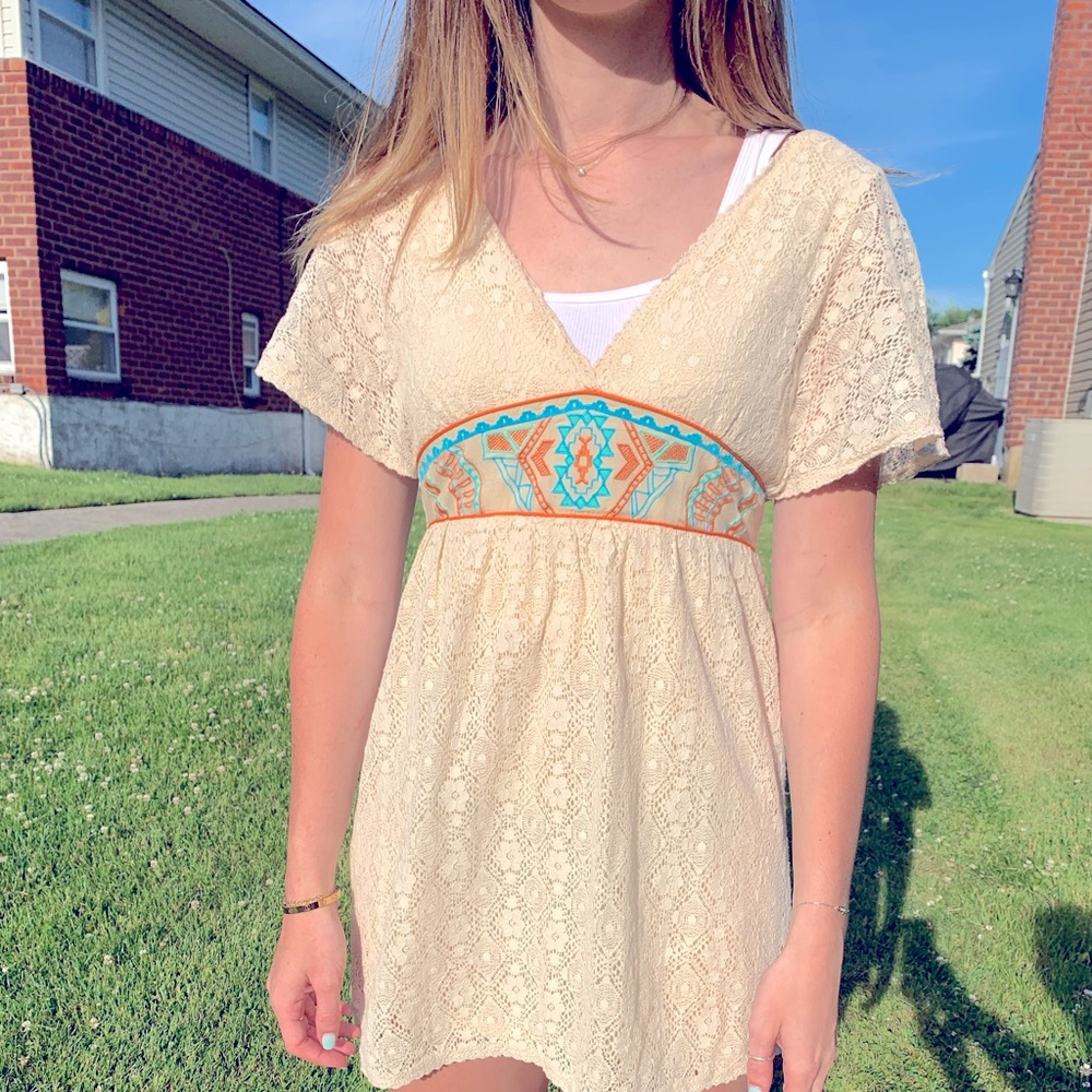 Aztec beige mini dress
